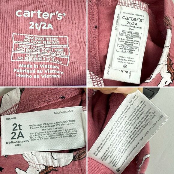 Carter's PJ Set Long Sleeve Shirt & Pants Set Unicorn Pink Girls Toddler 2T/2A - Picture 11 of 16